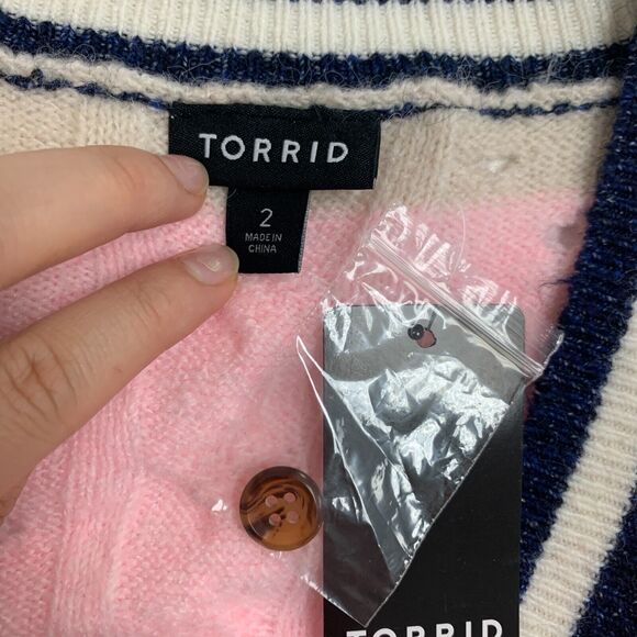 Torrid Sweater Womens Plus 2 Pink Striped Vegan Cashmere Pullover V Neck Henley - Picture 8 of 16